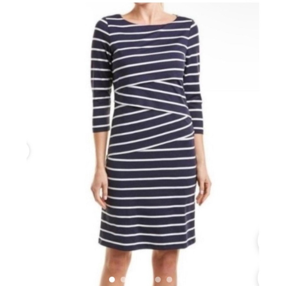J.McLaughlin Nicola Dress XS Catalina Cloth Navy White Striped Wrap Waist Sheath